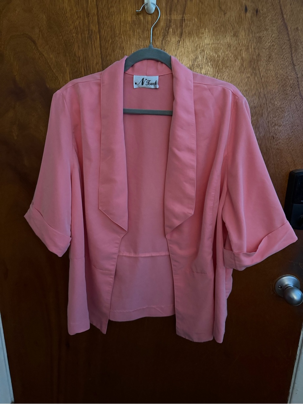 Peach Open-Front Short Sleeve Blazer Jacket